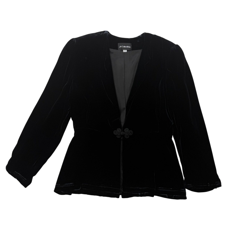 Vintage JH Collectibles Black Velvet Silk Blend Jacket Size 14 Made USA
